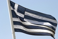 Greek flag waving in the wind